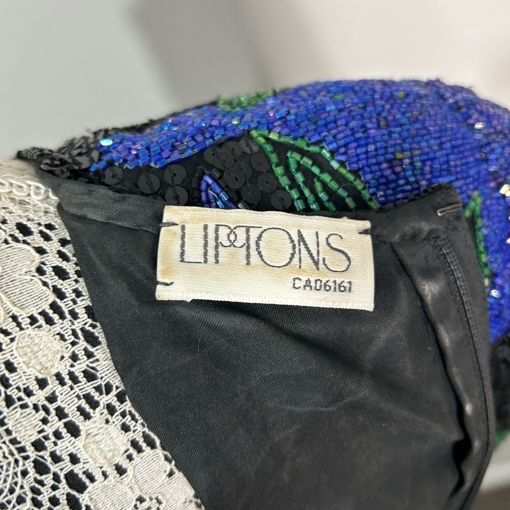Vintage 80’s silk sequins fully beaded floral design knee length formal dress - Picture 15 of 16
